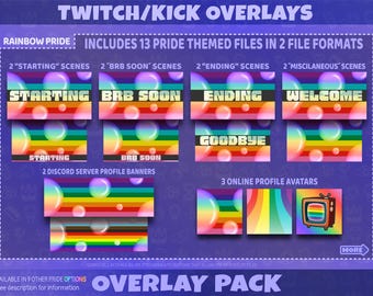 Pacchetto di overlay Rainbow Pride per Twitch, Kick, YouTube, scene di streaming, pannelli, emoticon, badge per abbonati / Download digitale