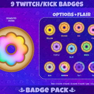Twitch badge, Kick badge, rainbow badges, stream badge, Twitch badges, bit badges, sub badge, Twitch food badge, donut badge, Twitch dessert