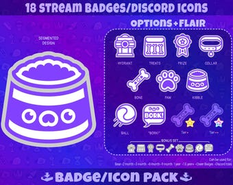 Purple Dog Twitch Badges: Pacchetto di badge per lo streaming su Twitch, per kick su YouTube, Discord, badge per abbonati, Bit Badges e icone / Download digitale