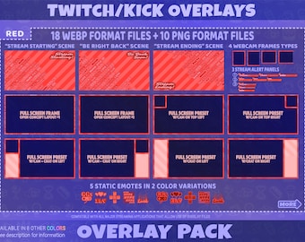 Red Stream Overlay Pack for Twitch Kick YouTube | Stream Scenes Panels Emotes Sub Badges | Digital Download
