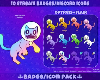 Badge Twitch Gatto Astronauta: Pacchetto di badge per stream, kick, YouTube, Discord, badge per abbonati, badge Bit, icone / Download digitale