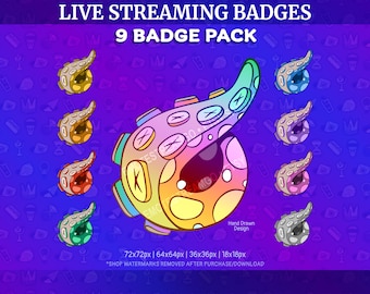 Badge di abbonamento Tentacle Stream: Pacchetto di badge per lo streaming per Twitch, kick, YouTube, Discord / Badge di abbonamento, Bit Badges, icone / Download digitale
