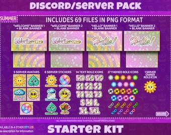 Pacchetto estivo per Discord / Icone, banner, pannelli ed emoji per Discord / Download digitale