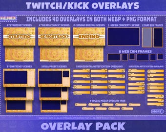 Pacchetto di overlay spettrali arancioni per lo streaming di Halloween su Twitch e YouTube / Pannelli, emoticon, badge per lo streaming spettrali / Download digitale