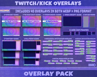 Pacchetto di overlay spettrali per lo streaming di Halloween su Twitch e YouTube / Scene spettrali per lo streaming, pannelli, emoticon, badge per gli abbonati / Download digitale