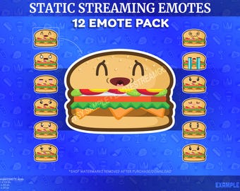 Pacchetto di emoticon Kawaii Hamburger per Twitch, Kick e YouTube / Pacchetto di emoji carine per streamer in formato PNG / Download digitale