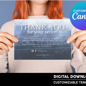 Blue Gradient Editable Thank You Card Template for Small Business | Package Insert | Editable on Canva | Self Editable | Instant Download