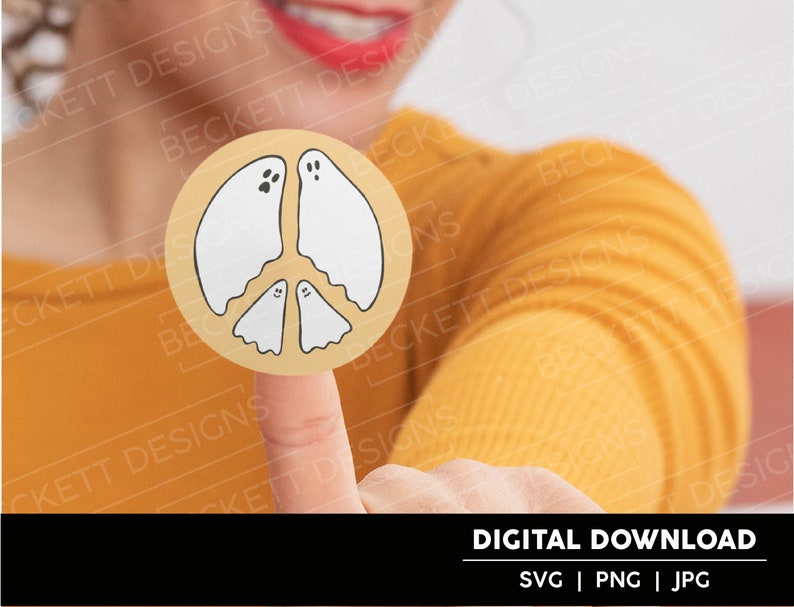 Hand-drawn Peace Sign Ghosts Cut File SVG JPG PNG Digital Download