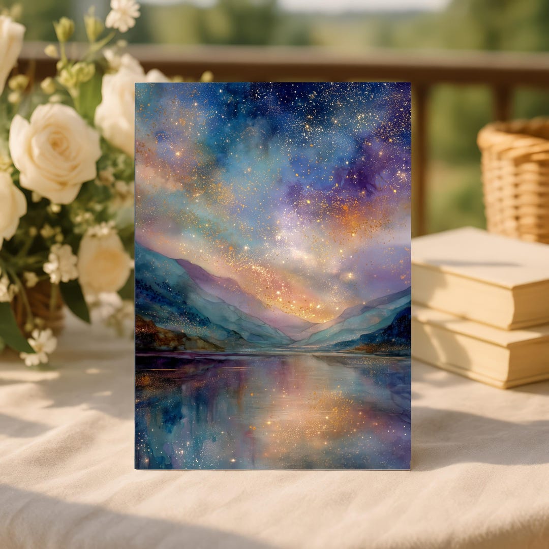 Watercolor Sunrise Greeting Card, Pastel Celestial Art (digital ...