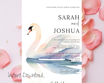 Swan Wedding Invitation Editable Template Instant Download Digital Printable