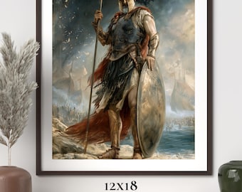 Lámina decorativa de Agamenón para imprimir, póster del rey guerrero griego, arte de la mitología de la Ilíada, decoración de la antigua Grecia, descarga digital de 12x18 y 8x12 pulgadas.
