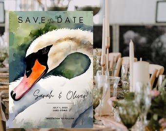 Wedding Swan Themed Elegant nature inspired Save the Date Editable Digital Template Instant Download