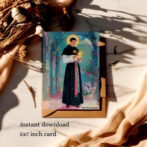 Saint Thomas Aquinas, instant download, 5x7 inch folded card, AI Art.
