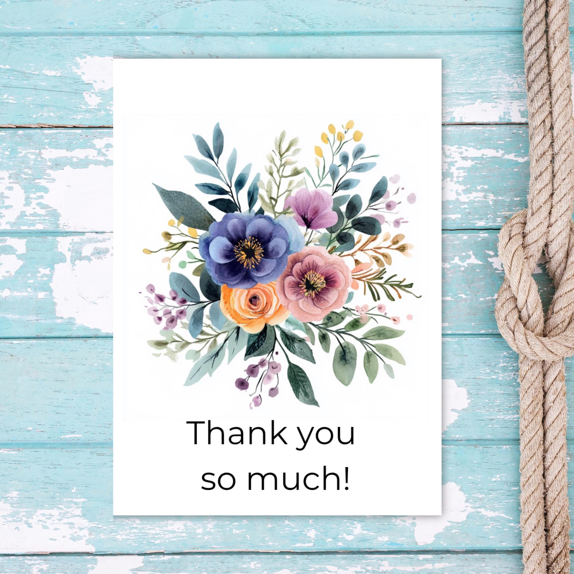 Bouquet Thank You Card Editable Digital Instant Download Template ...
