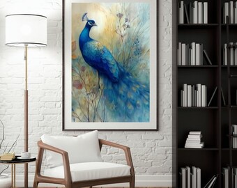 Láminas artísticas de pavo real / Decoración celestial en tonos joya (descarga digital)