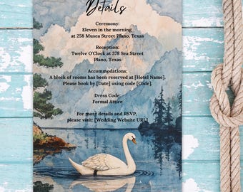Mountain Swan Wedding Details Card Editable Template Instant Download Digital Printable