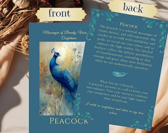 Tarjeta de Afirmación de Pavo Real / Arte Celestial en Acuarela (Descarga Digital)