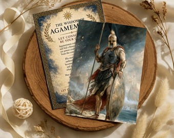 Tarjeta de la Sabiduría de Agamenón, Mitología Griega Imprimible, Arte del Rey de Micenas, Regalo Literario de la Ilíada, Descarga de Sabiduría Mítica 5x7