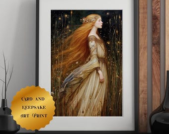 Tarjeta de altar de Áine, diosa celta, arte imprimible, diosa irlandesa del verano, arte mural, tarjeta de oración sagrada femenina, regalo espiritual pagano, 5x7, 8x10