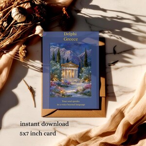 Cartão de afirmação imprimível "Delphi Dreaming" - 5x7 Grécia Antiga - Arte espiritual - Presente de alma do oráculo - Download digital - Decoração de parede