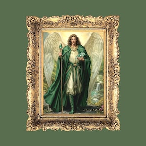 Archangel Raphael 5x7 card, blank greeting card, instant download, Healing Angel wall art, AI Art, Printable greeting card, Spiritual decor