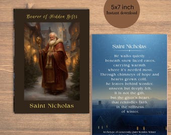 Tarjeta artística invernal de San Nicolás / Decoración navideña espiritual (descarga instantánea, 5x7)