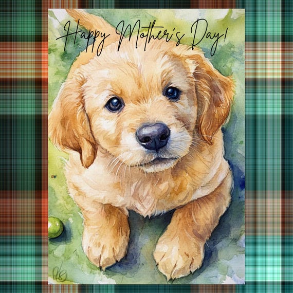 Mother's Day Card With Golden Retriever Puppy, Mother's Day
