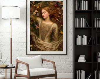 Lámina artística de Ofelia en flores – Romanticismo de Shakespeare (Descarga instantánea) 24x30 PDF+JPG