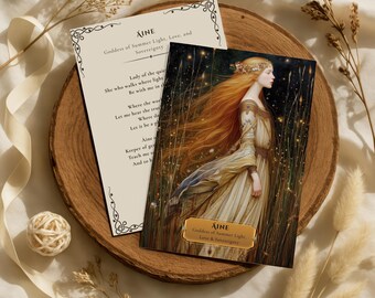 Tarjeta de altar de la diosa celta Áine, arte mural de verano irlandés, oración pagana (descarga digital de 5x7)