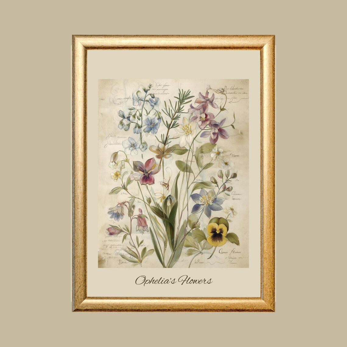 Ophelia's Flowers Poster -16x20 PDF - Romantic Wall Art - Shakespeare ...