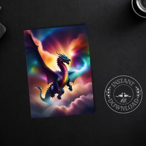 Prism Dragon Fantasy Greeting Card (blank) Instant Download Digital Printable