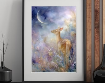 Tarjeta de ciervo, animal de poder / Arte espiritual de acuarela caprichoso (imprimible, 5x7)