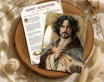 Estampa de altar de San Agustín, estampa de oración católica, San Agustín de Hipona, bendición para un corazón inquieto, regalo de santo católico, 5x7