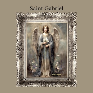 Tarjeta imprimible de San Gabriel, colección de santos y mensajeros, tarjeta de arcángel, arte religioso cristiano, descarga instantánea, arte IA.