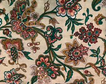 Vintage French Barkcloth Fabric Beautiful Design 2 Yards NIce