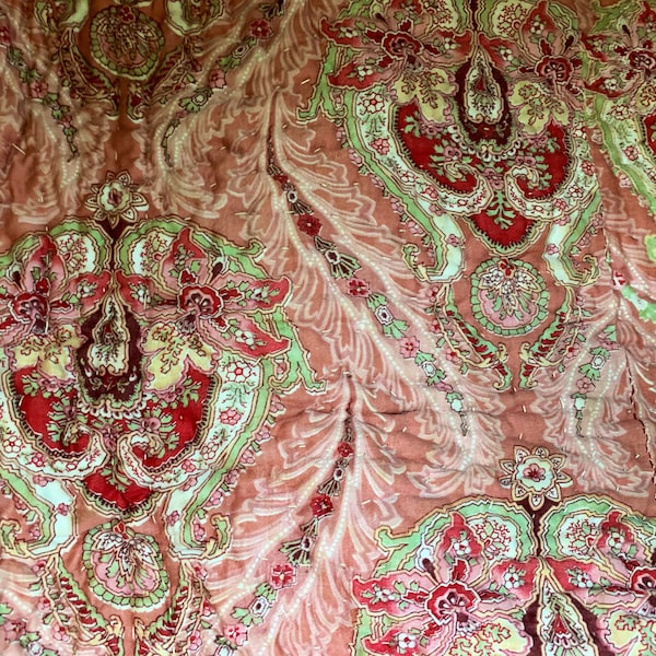 Phenomenal Antique French silk Boutis Quilt Handsewn Art Nouveau Design Beautiful WOW!