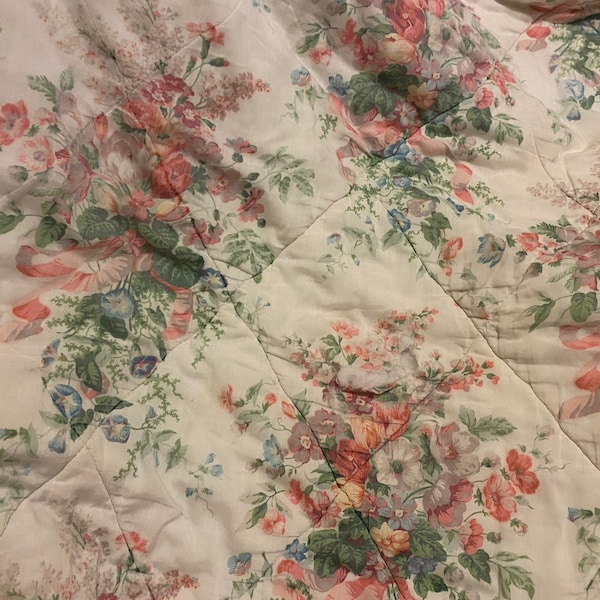 Vintage shabby chic roses top quality cotton quilted bedspread full/queen lovely!!