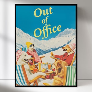 Après-ski kunst aan de muur, grappige hond ski kunst, retro après-ski kunst, afwezigheidsdruk print, vintage ski lodge, winter kunst aan de muur, barwagen kunst, retro kunst