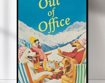 Funny Dog Apres Ski Art Print, Retro Winter Lodge (Digital Download)