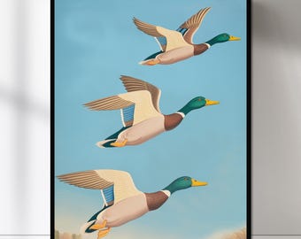 Fliegende Stockenten Enten Druck, Retro Jagd Dekor (Digitaler Download)