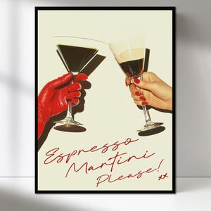 Espresso Martini Print, Chic Espresso Martini Art, Retro Espresso Martini Art,Red Gloves Martini Glass Art, Editorial Martini Glass Print