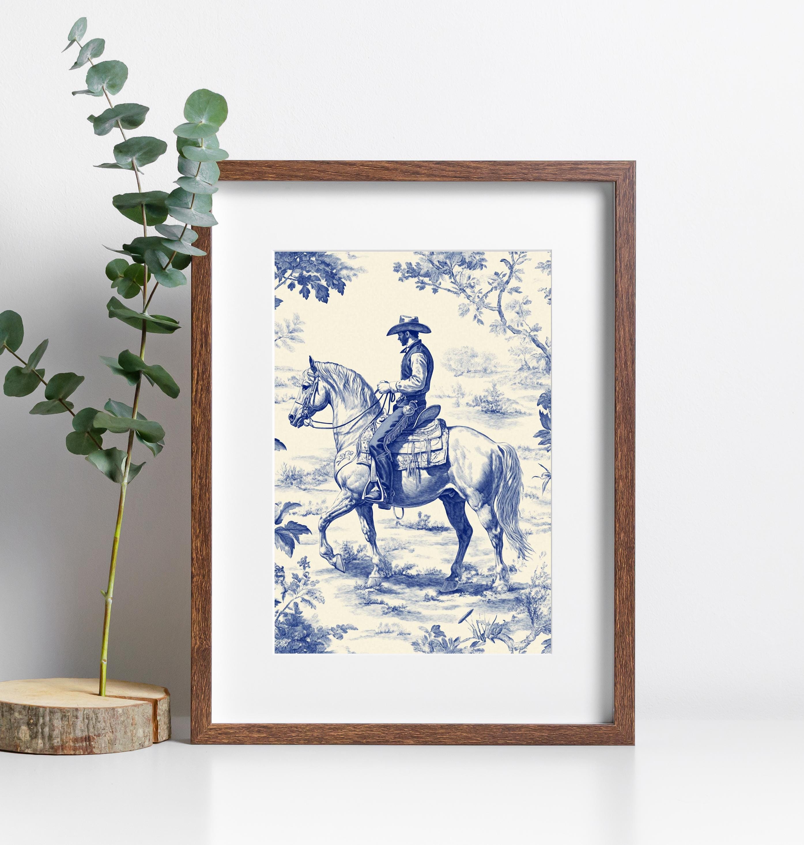 Vintage Chinoiserie Cowboy Toile Print, Wild West Home Decor, Cowboy ...