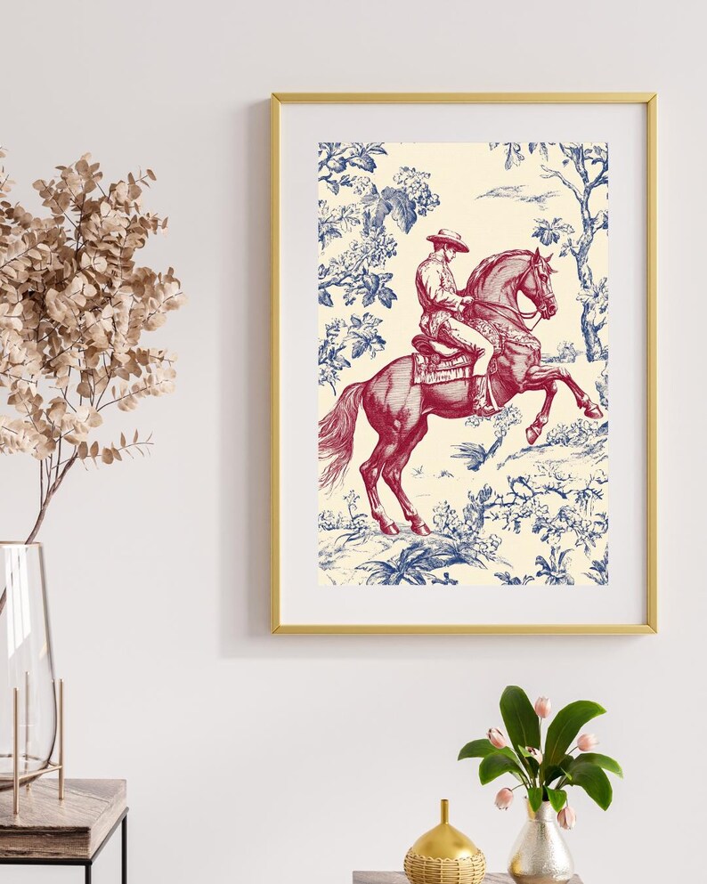 Vintage Cowboy Chinoiserie Toile Print, Ranch Decor (digital Download ...