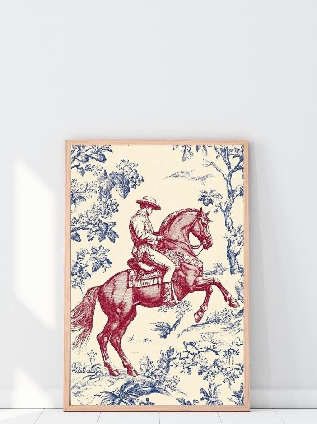 Vintage Chinoiserie Cowboy Toile Print Ranch-inspired Home Decor Wild ...