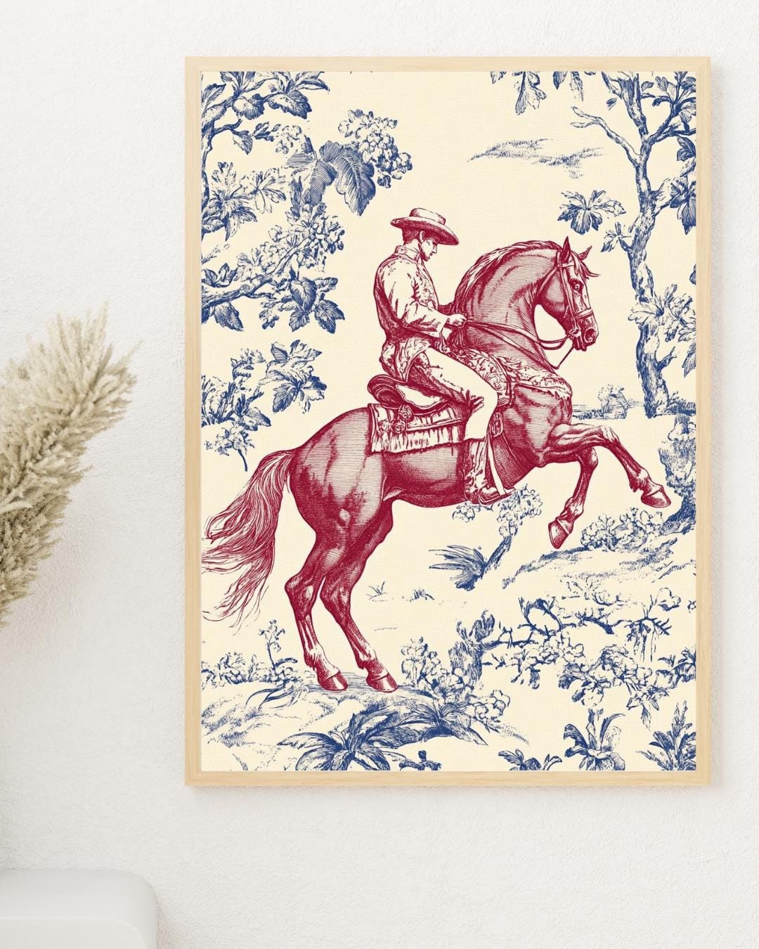 Vintage Cowboy Chinoiserie Toile Print, Ranch Decor (digital Download ...