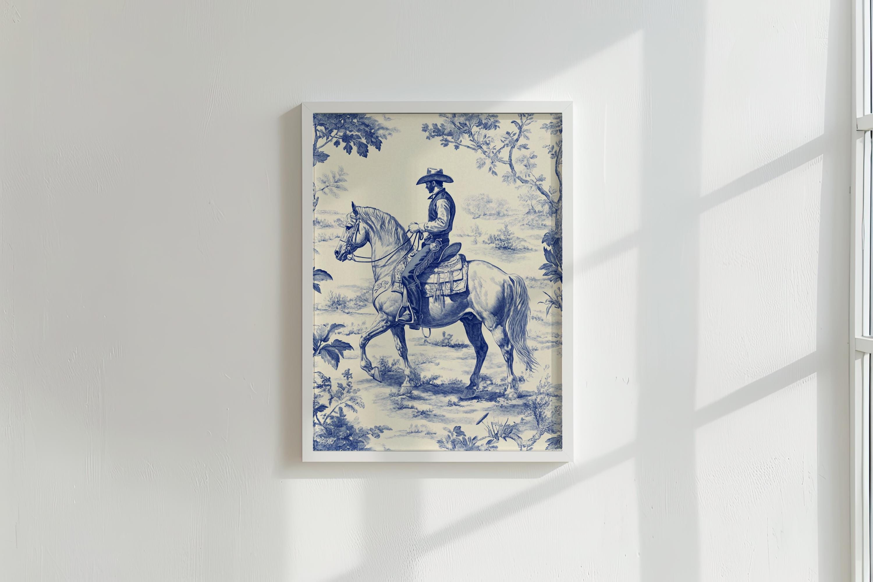 Vintage Chinoiserie Cowboy Toile Print, Wild West Home Decor, Cowboy ...