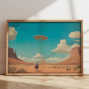 Rustic Desert UFO Print: Wild West Poster , Landscape UFO Painting, Cowboy Poster UFO Photo, Western Landscape print, Wild West Poster,