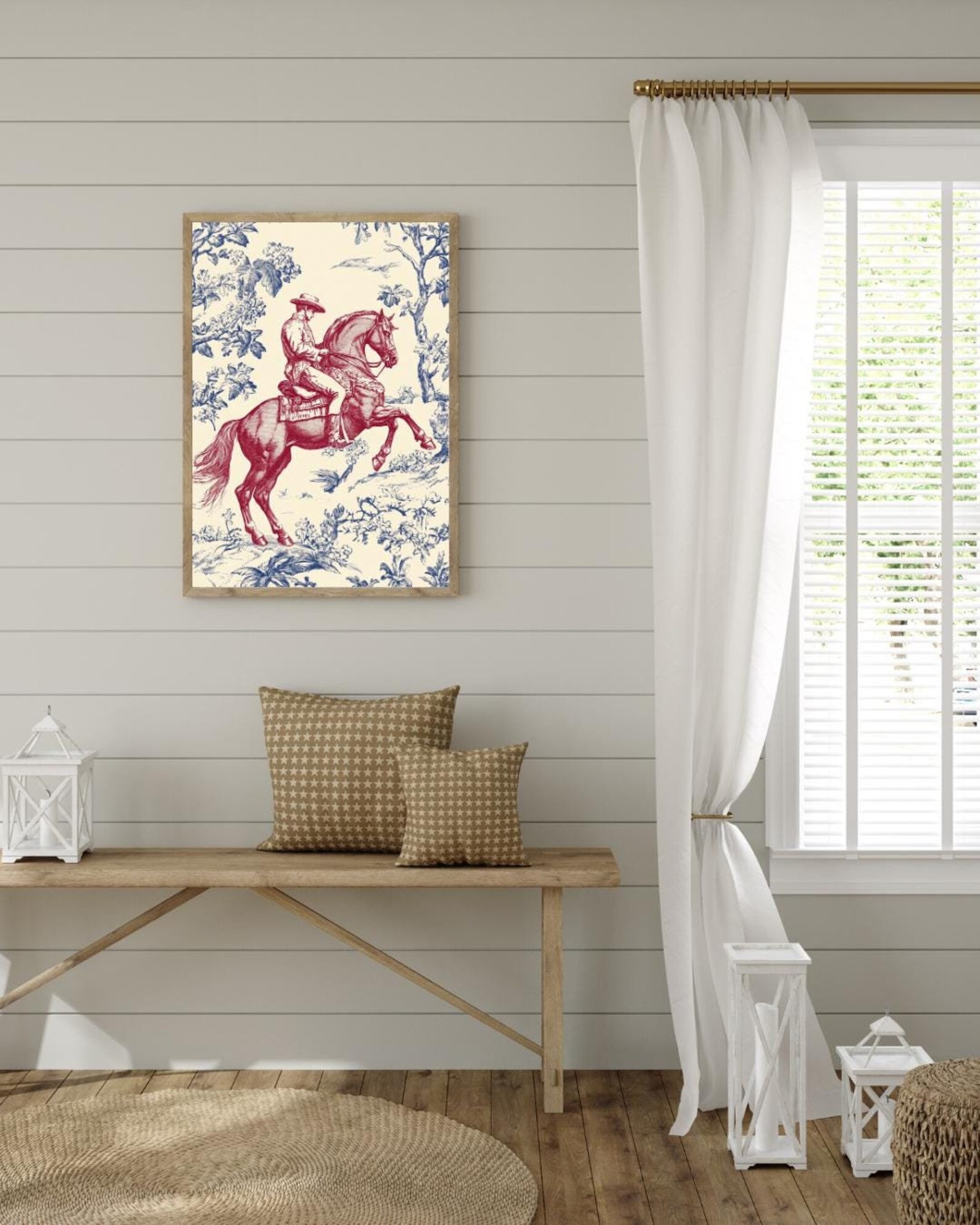 Vintage Cowboy Chinoiserie Toile Print, Ranch Decor (digital Download ...