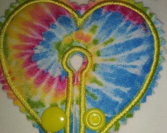 Tie Dye Tie Dye Tubie GTube Heart Shape 4 layer  Pad/Cover  Made To Order Gastrostomy feed tube button pad gauze alternative, stoma cover