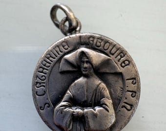 Antique French Catholic Medal (Reliquary)  featuring Saint Catherine Laboure